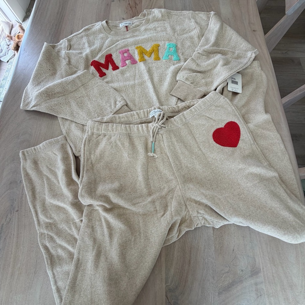 PJ SALVAGE For The Mama Sweetheart Banded Sweatpants Joggers Sweatshirt Size L